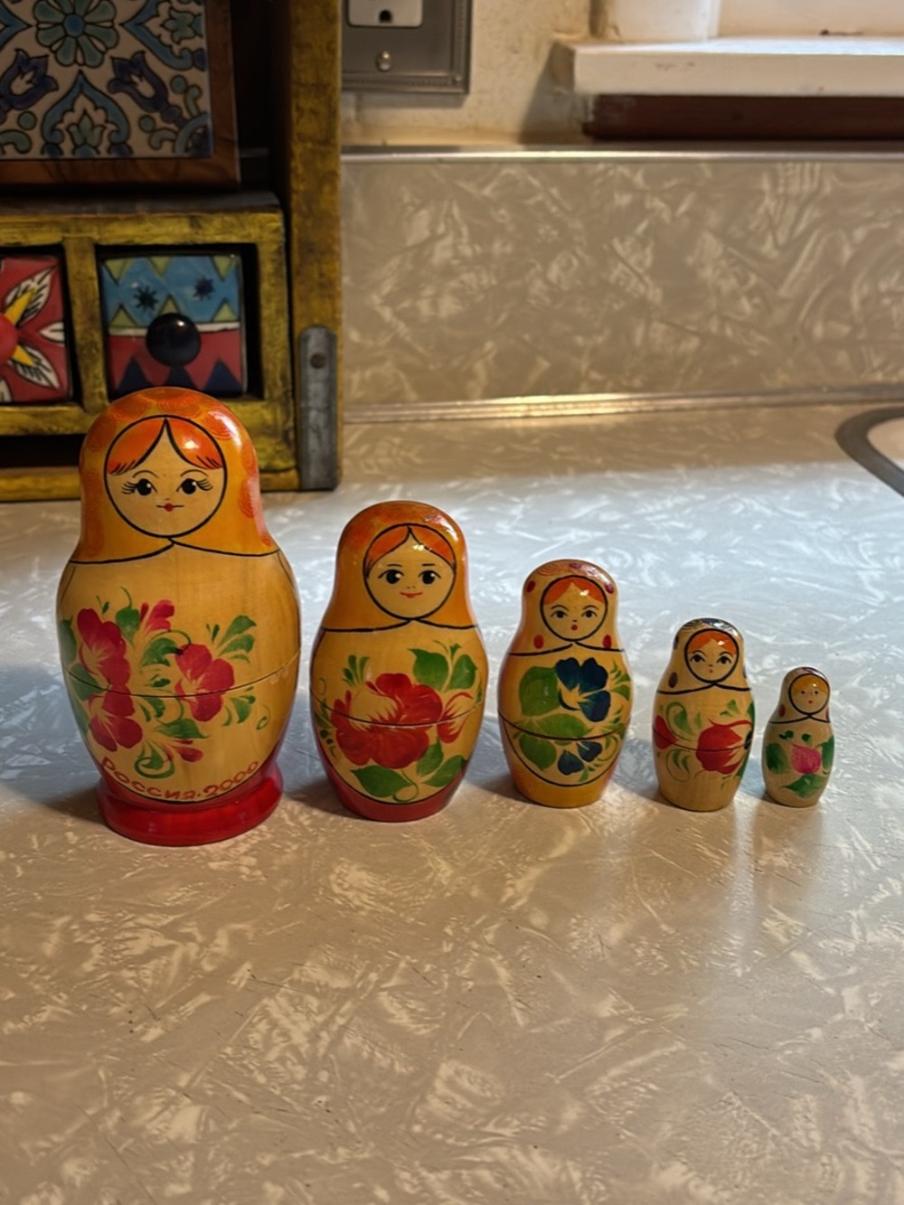 Hand-Painted Red and Yellow Nesting Matryoshka Dolls - Traditional Russian Set